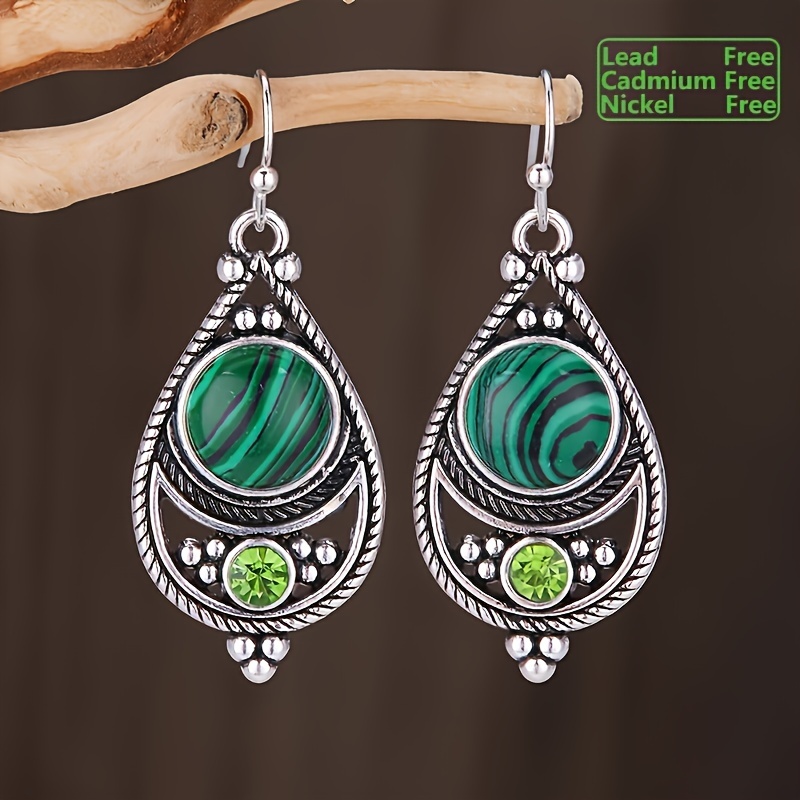 Boho Vintage Turquoise Inlay Dangle Earrings